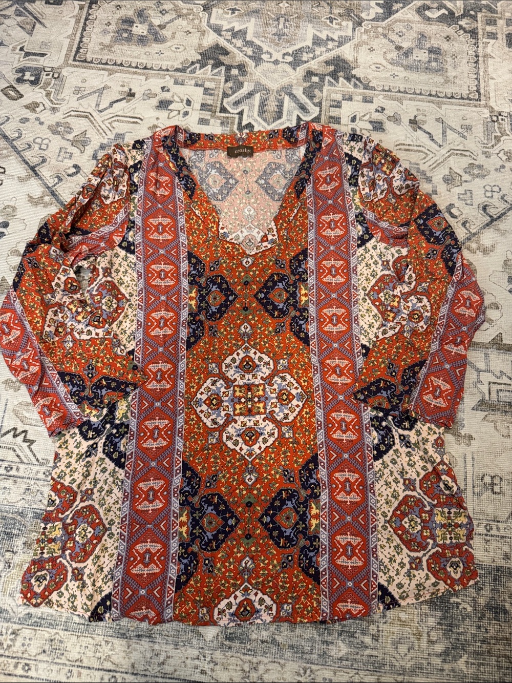 Crosby Boho Paisley Medallion Print Long Sleeve Tunic Dress Small